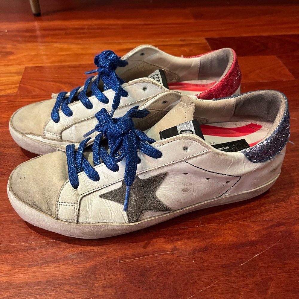 Golden Goose Red White and Blue Sneakers